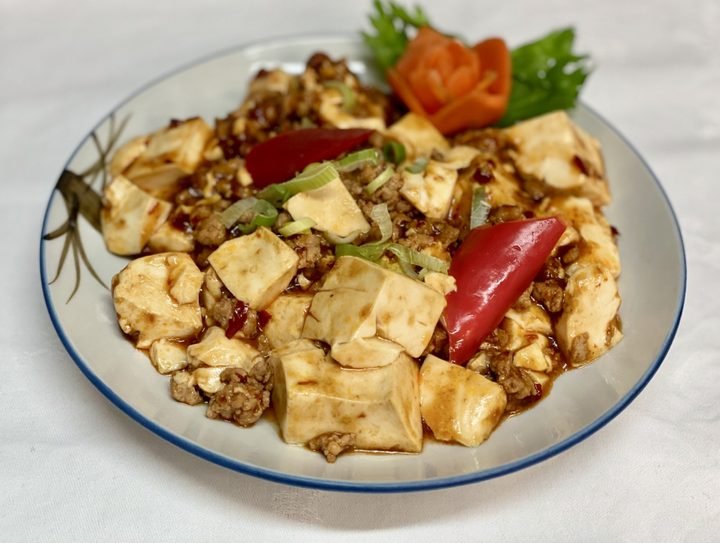 Mapo tofu — spicy stir-fried tofu with minced chicken